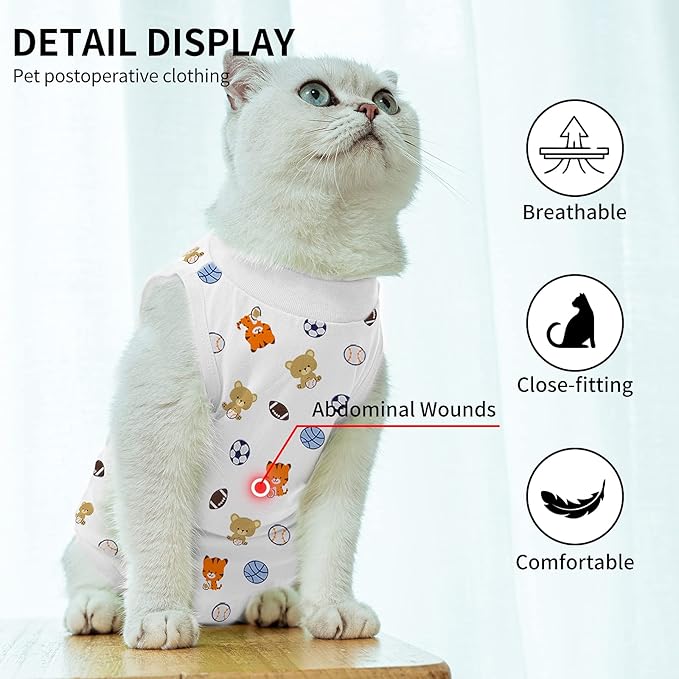 Cat Professional Surgical Recovery Suit,E-Collar Alternative for Cats Dogs,After Surgery Wear, Pajama Suit,Home Indoor Pets Clothing Football L