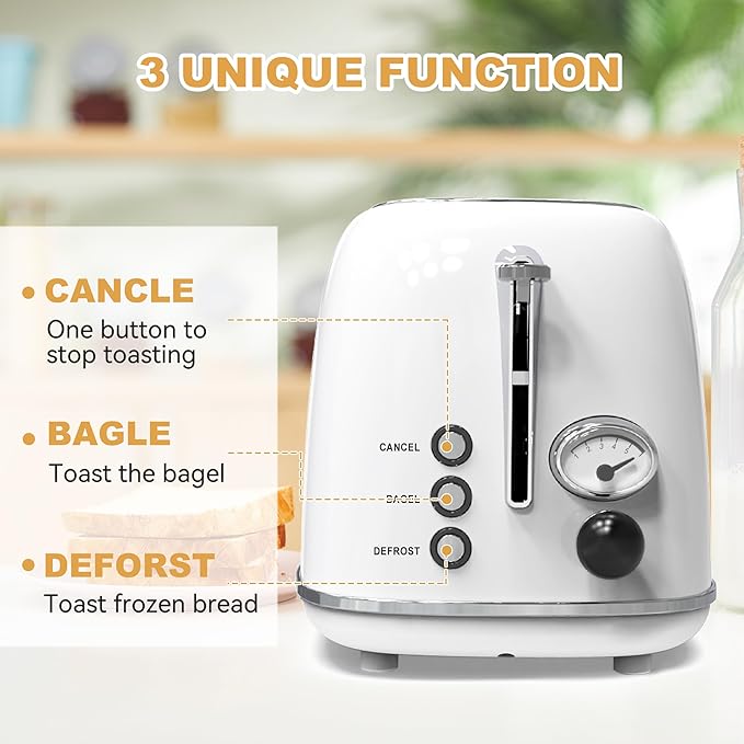 Toaster 2 slice, Retro Stainless Steel Toaster