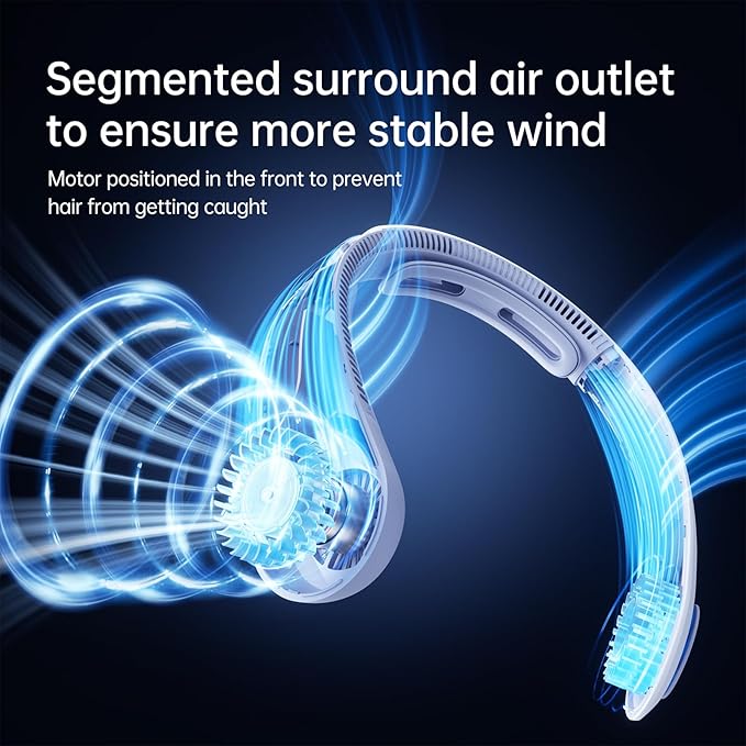 JISULIFE Portable Neck Fan Upgraded, Neckbrace Personal Hands Free, 5 Speed