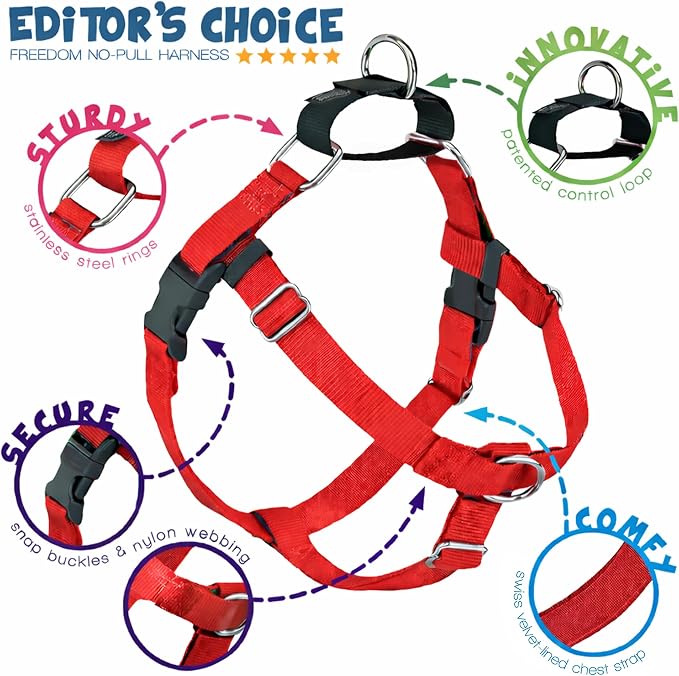 2 Hounds Design Freedom No Pull Dog Harness, 1 inch XXL, Red | Discourages Pulling, Comfortable Control Adjustable Dog Harness for XXL Sized Dogs, Made in USA (Leash Not Included)