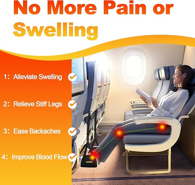 Upgraded Airplane Foot Hammock with Removable Base & Memory Foam - Wide Hardboard Support No-Collapse Foot Rest for Long Flights, Office, Travel - Thickened Design Relieves Foot Pain Travel Essentials