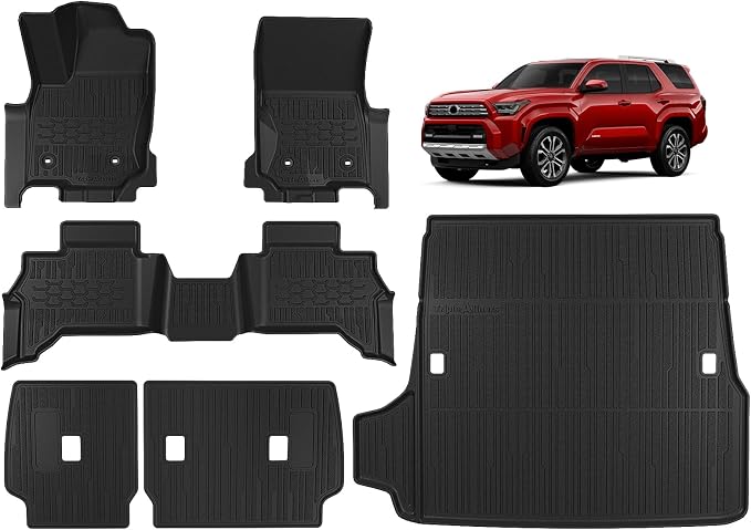 TripleAliners Floor Mats & Trunk Mat & Rear Seatback Cover All Weather TPE Liners Fit for Toyota 2025 2026 4Runner Accessories Custom Fit TPE Heavy-Duty (Only for 5 Seats) - Not for Hybrid Model