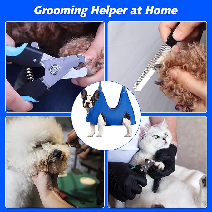 Pet Grooming Hammock for Small Dogs & Cats with Nail Clippers/Nail Trimmers/Grooming Scissors, Dog Grooming Harness for Nail Trimming, Pet Grooming Sling Helper