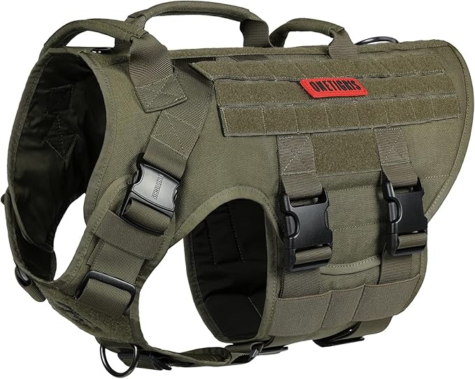 OneTigris Large Tactical Dog Harness, No Pulling Adjustable Dog Vest Harness, Heavy Duty Dog Harness with Handle, Large Hook and Loop Panels for Patch Green