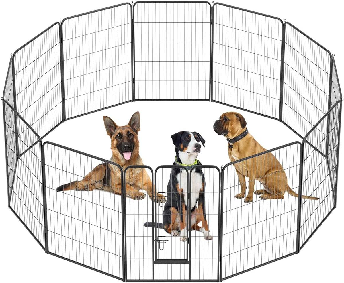 BestPet Dog Playpen Indoor 40 inch 12 Panels Metal Dog Pen Pet Dog Fence Outdoor Exercise Pen with Doors,Pet Puppy Playpen for RV Camping Yard, Black