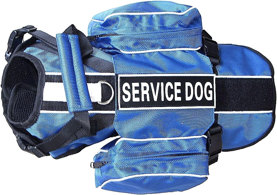 Serijoars Dog Vest Harnesses with Saddlebag Backpack for Camping & Travel - Reflective Hound Hiking Backpack Saddle Bag - Lightweight Vest Harness for Medium & Large Dogs (Blue, M)