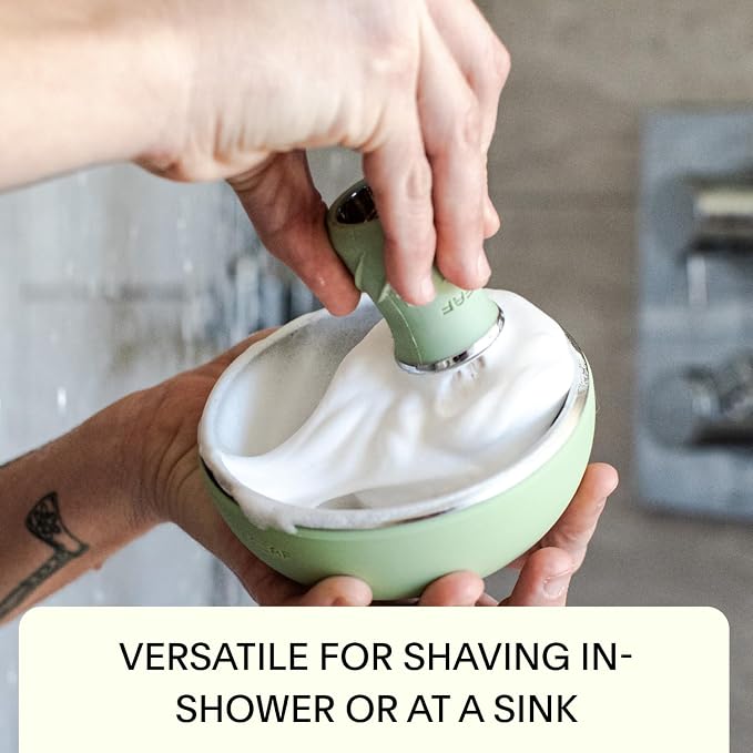 Leaf Shave Leaf Bowl - Stainless Steel Grooming Bowl, Sage | Silicone grooming bowl compatible with brush sets, soap bars and refills for lathering