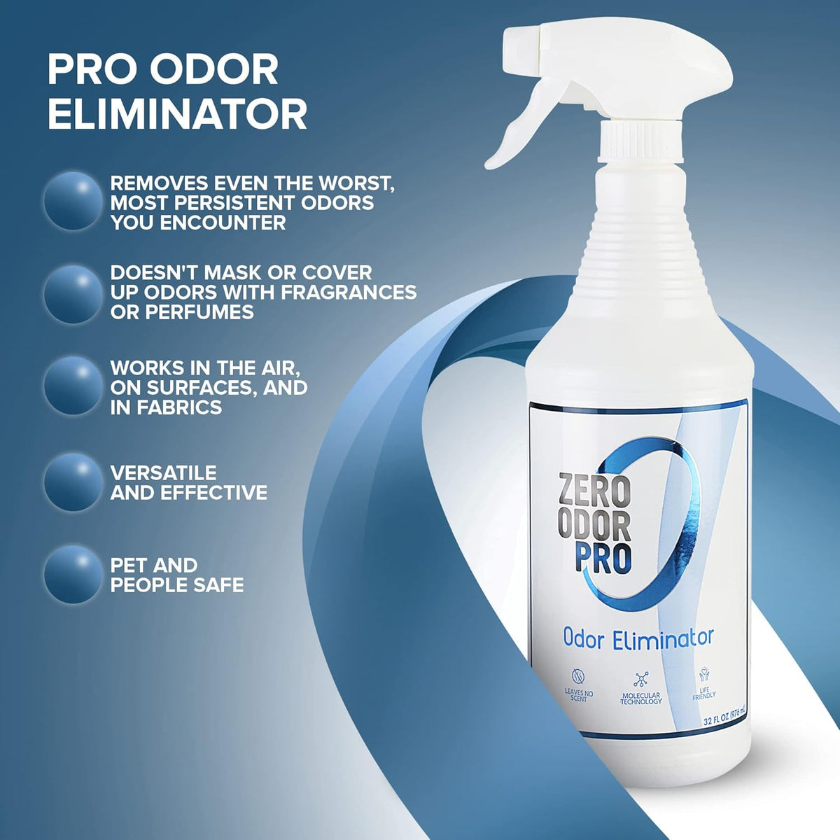 Zero Odor Pro - Commercial Strength Eliminator Odor Neutralizer, Room Deodorizer Odor Eliminator Musty Smell - Strongest Odor Eliminator Trigger Spray, (32-ounce)
