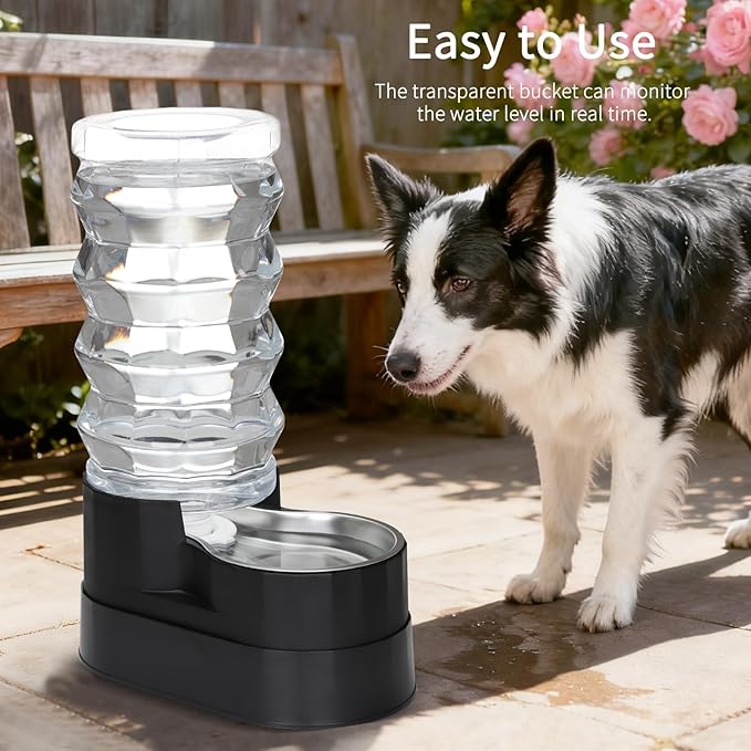 RIZZARI Automatic Dog Water Dispenser: 9L Black Elevated Feeder