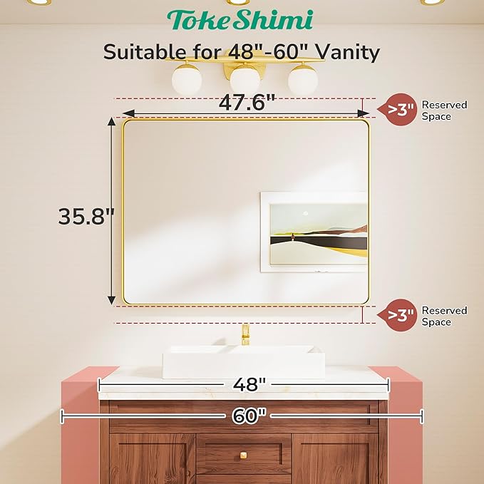 TokeShimi 48x36 Gold Bathroom Mirror