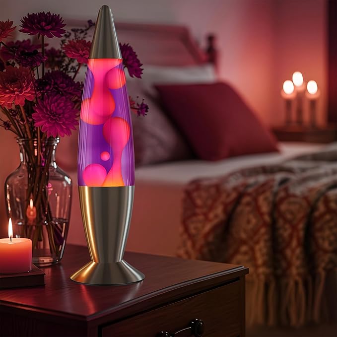 JAMBO 16" Beautiful Lamp- Purple with Pink Wax, Relaxing Liquid Light, Night Light Nightlight, Home Decor Living Room Office Bedroom Lamp for Adults Teens Kids, Magma Motion