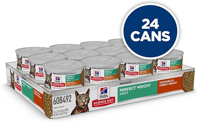 Hill's Science Diet Perfect Weight, Adult 1-6, Weight Management Support, Wet Cat Food, Turkey & Vegetables Stew, 2.9 oz Can, Case of 24