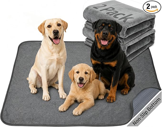 Washable Dog Pee Pads 36x48 2Pack Reusable Whelping Pads, Absorb Dog Mats Non-Slip Puppy Training Pads for Whelping, Potty, Training, Playpen, Crate