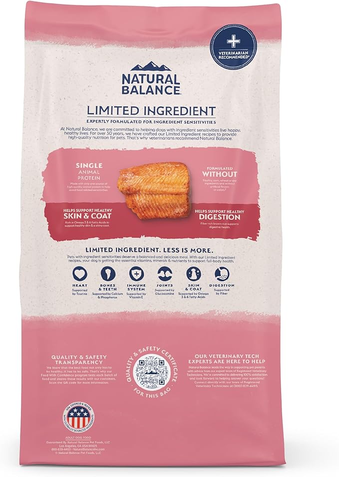 Natural Balance Limited Ingredient Adult Dry Dog Food with Healthy Grains, Salmon & Brown Rice Recipe, 4 Pound (Pack of 1)