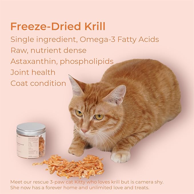 BLACK FOX Freeze-Dried Antarctic Krill Dog Treats | Cat Treats | Cat Food Topper | Dog Food Topper | 1.5 oz Single Ingredient, Raw, Healthy, All Natural, Human Grade, Omega-3 Fish Oil