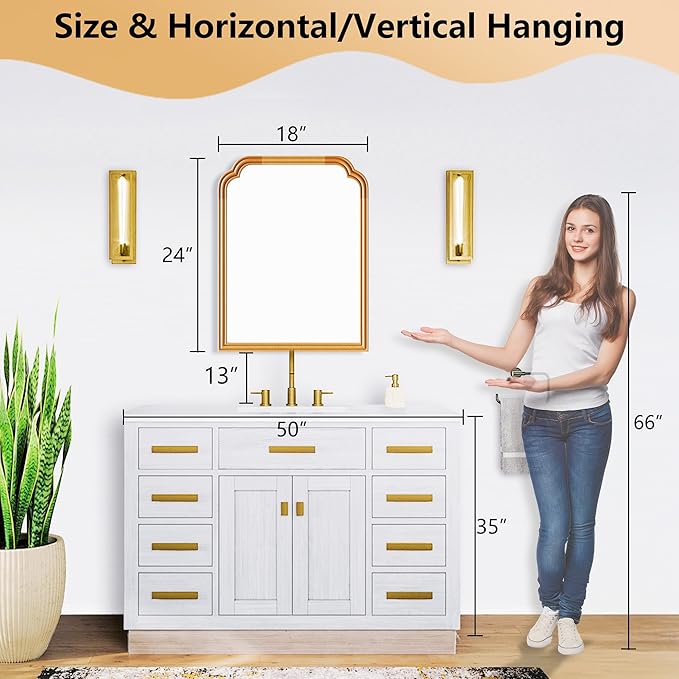 Wood Frame Wall Mirror Decor for Small Bathroom Vanity Entryway, Living Room or