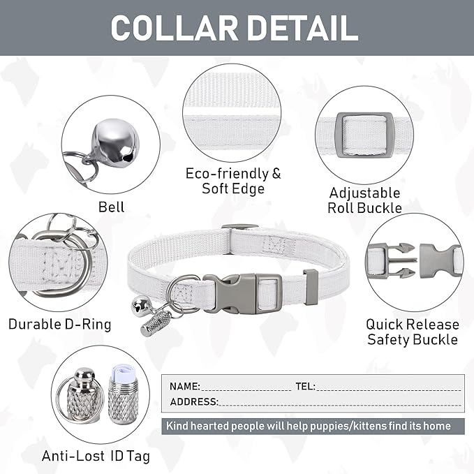 GAMUDA Small Pet Harness Collar and Leash Set, Step in No Chock No Pull Linen Fabric Soft Mesh Dog Vest Harnesses Reflective for Dogs Puppy Cats Kitten Rabbit (White, XL)