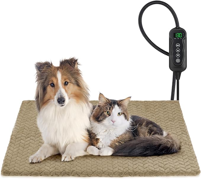 GASUR Heated Dog Bed, Waterproof Electric Dog Cat Heating Pad with Timer, Temperature Adjustable Heated Cat Bed for Winter, Auto Power-Off, Anti-bite Heating Pad for Dogs Cats-35''x24'', Large