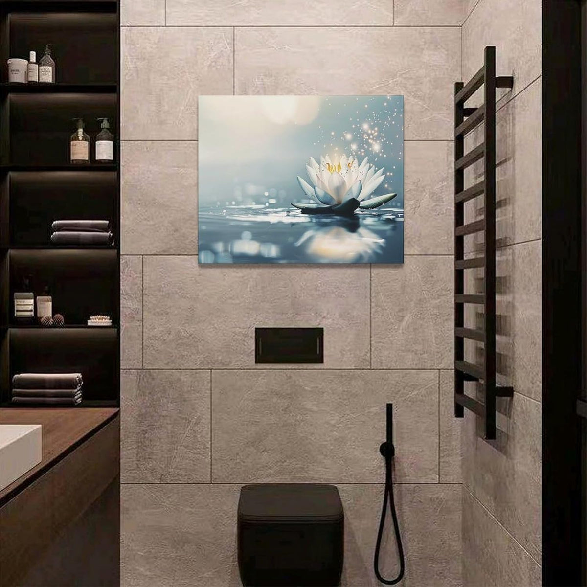 Bathroom Lotus Wall Art Floral Pictures Zen Meditation Wall Decor Yoga Spa Spiritual Canvas Print Painting Artwork for Bathroom Restroom Living Room Bedroom 16"x20"