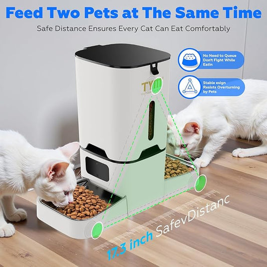 TYM Dual Automatic Cat Feeder for 2 Cats, 7L WiFi Cat Food Dispenser