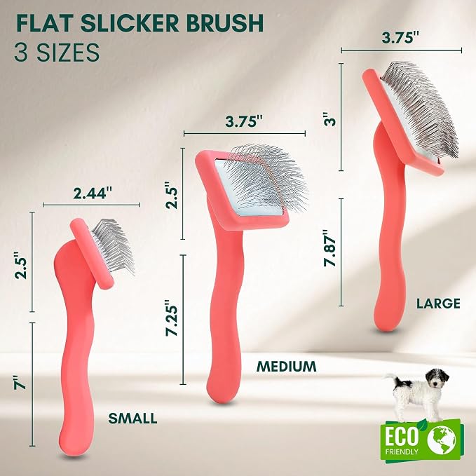 Slicker Brush for Dogs - Long Pin for Poodles, Doodles & Long Haired Dogs, Deshedding & Dematting Tool, Slicker Dog Brushes for Grooming (Coral, Flat Large)