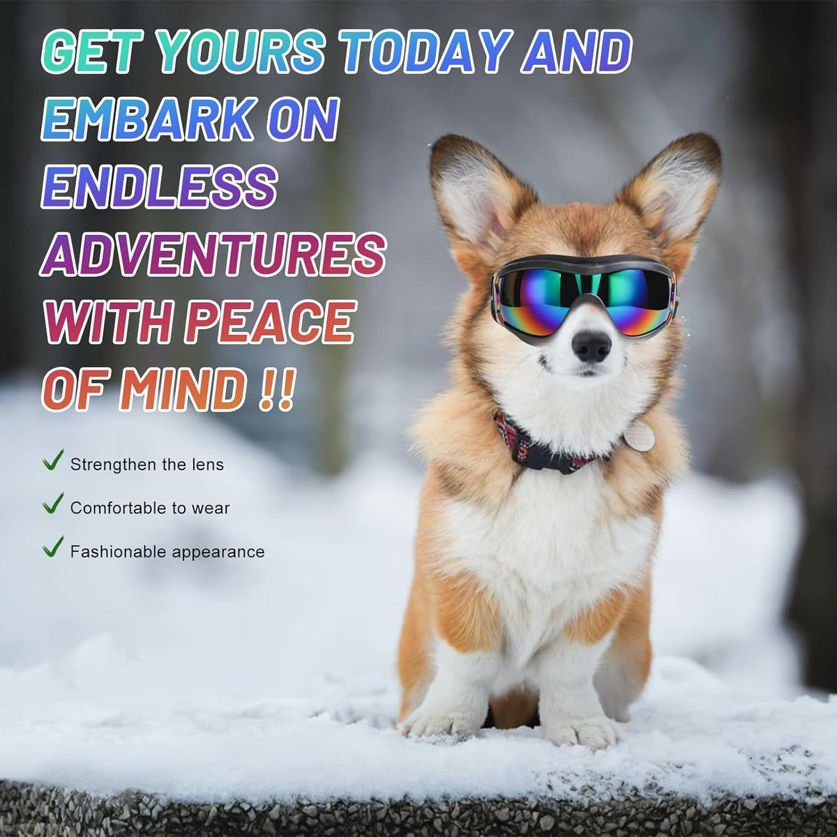 NVTED Dog Sunglasses Dog Goggles, UV Wind Dust Fog Protection Pet Glasses Eye Wear with Adjustable Strap for Medium or Large Size (Laser)