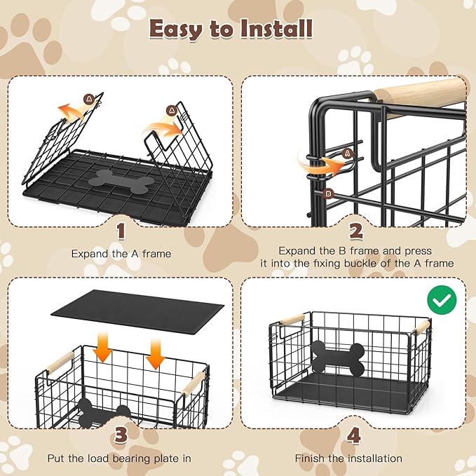 Dog Toy Basket, Chew-Proof Metal Dog Toy Bin with Handles, Pet Stuff Storage Organizer Box for Dogs with Marker Pen, Portable & Foldable Puppy Toys Basket for Living Room, 15.8''×11.8''×11.8''
