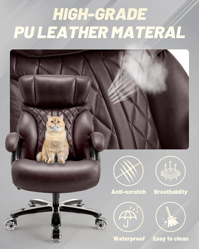 800LBS Big and Tall Office Chair for Heavy People, Extra Wide Seat and Adjustable Lumbar, Heavy Duty Executive Chair with High Back, Large Computer Desk Chair Comfortable for Home Office