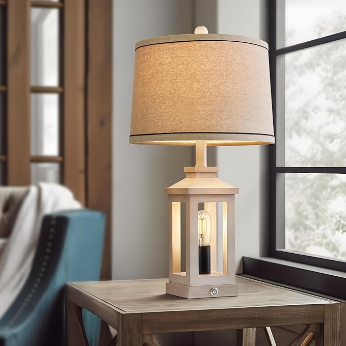 23.75" Retro Farmhouse USB C+A Ports Table Lamp with 3 Way Dimmable Touch Control White Nightlight Vintage Modern Lamp for Living Room Bedroom with 2 Light Sources
