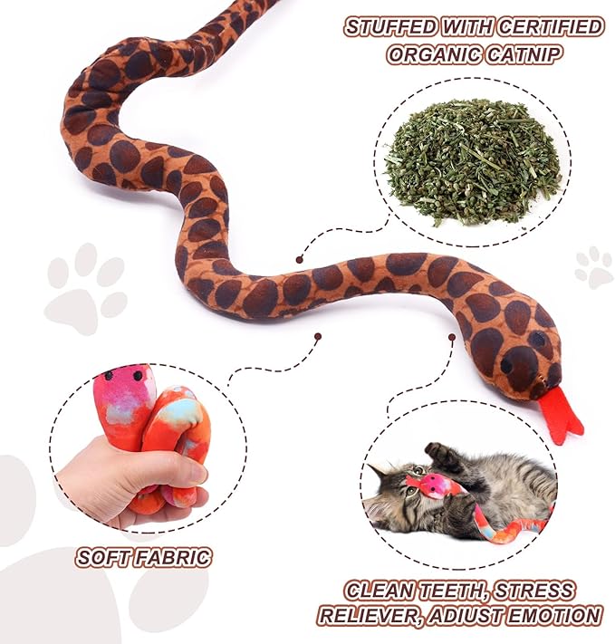 CiyvoLyeen Snake Catnip Toys Kitten Supplies Interactive Catnip Toys for Indoor Cats Snakes Cat Toy Novelty Gift for Cat Lovers Dental Health Chew Catnip Toy for Cats Set of 3