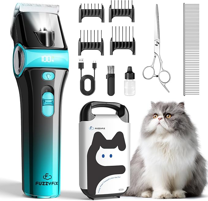 Cat Clippers for Grooming with 5-in-1 Blade, Cat Grooming Kit Cordless Rechargeable Hair Trimmer Detachable Stainless Steel Blade Pet Shaver for Small Kitty Paw Face Head Body
