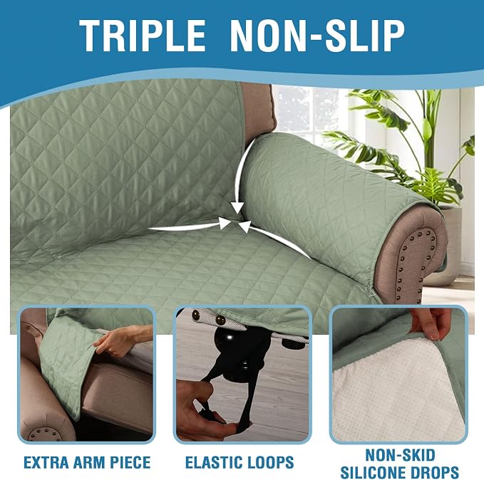 H.VERSAILTEX Sofa Cover Couch Cover for Dogs with Elastic Straps 100% Waterproof Furniture Protector for Pets Couch Cover for 3 Cushion Couch(Sofa, Pale Aqua)