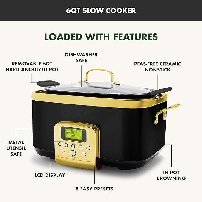 GreenPan Elite 8-in-1 Programmable 6QT Electric Slow Cooker, Dishwasher Safe