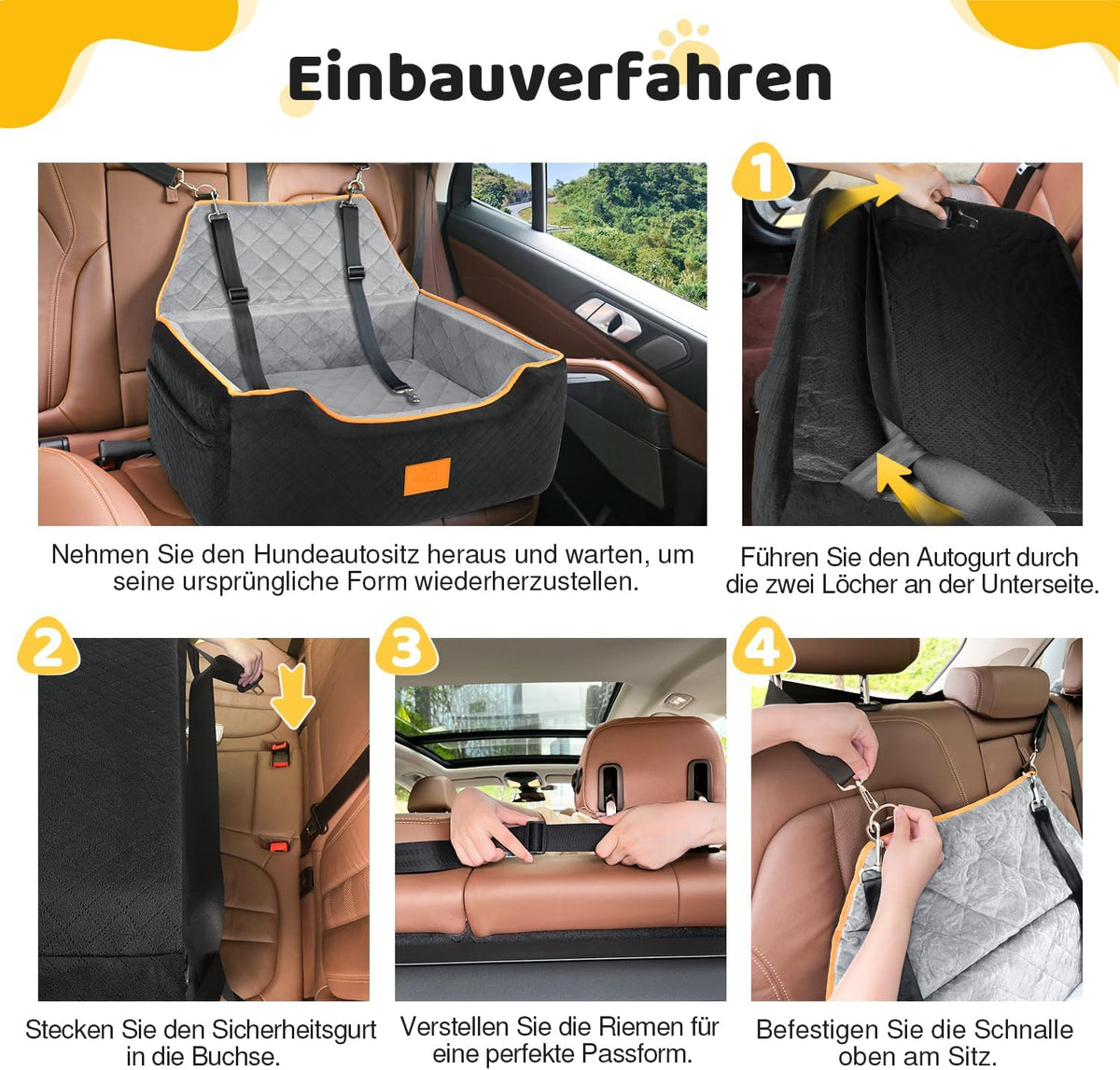 Dog Car Seat for Large/Medium Dog, Booster Seat for Dogs Under 55Lbs or 2 Small, Detachable and Washable Travel Pet Seat with Thick Cushion and Storage Pockets (Black/Gray)