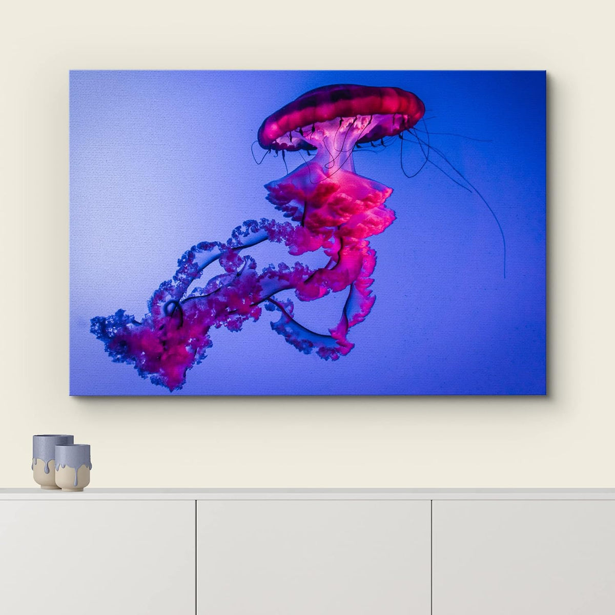 wall26 Canvas Print Wall Art Vibrant Neon Hot Pink Underwater Jellyfish Nature Animals Photography Realism Rustic Scenic Landscape Wilderness Earth for Living Room, Bedroom, Office - 32"x48"