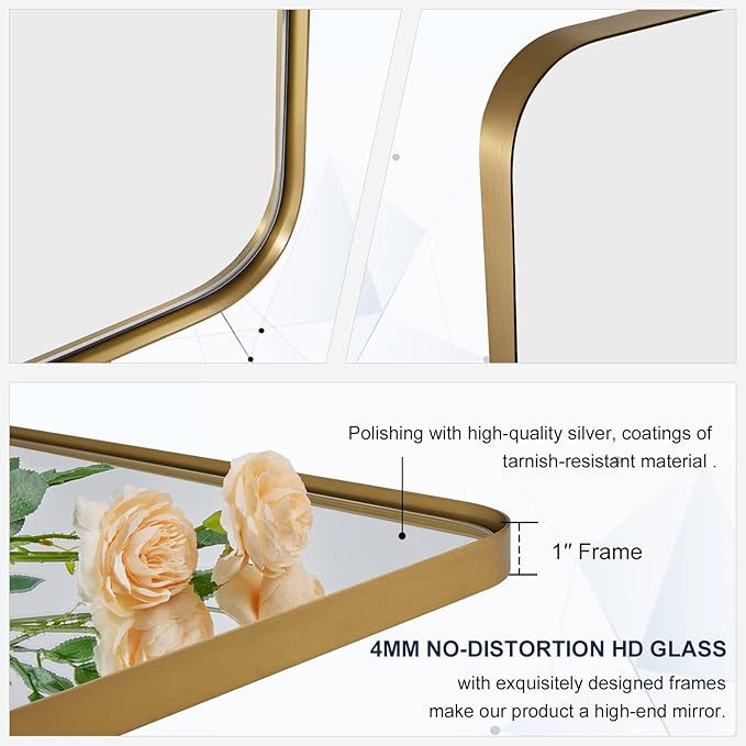 ANDY STAR Gold Bathroom Mirror, 30x36 Brushed Brass Rectangle Mirror