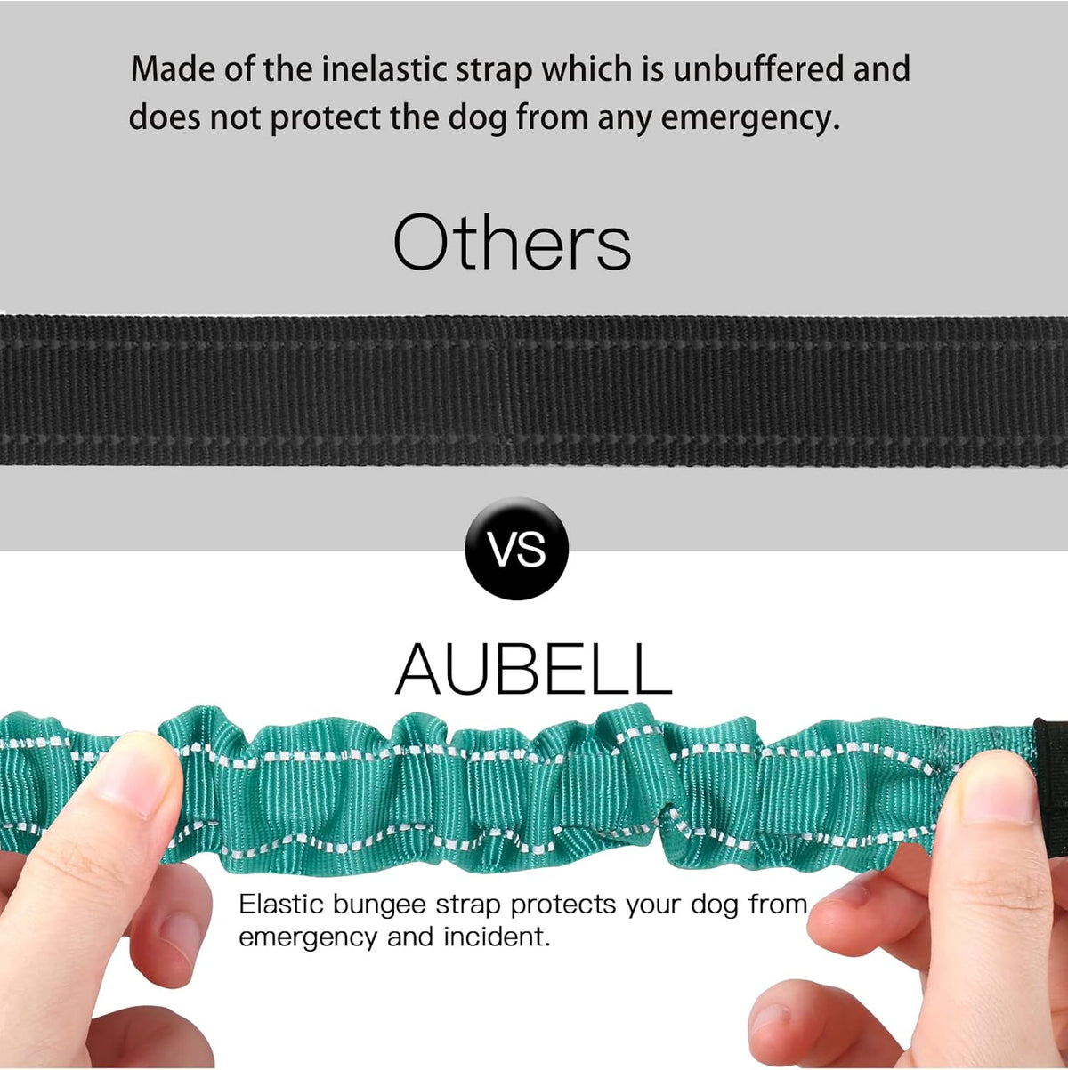 AUBELL Dog Seat Belt for Car,2 Pack Set 3-in-1 Adjustable Reflective Bungee Heavy Duty Dog Car Harness Tether with Clip Hook Latch & Buckle,Swivel Zinc Alloy Carabiner,Black+Teal
