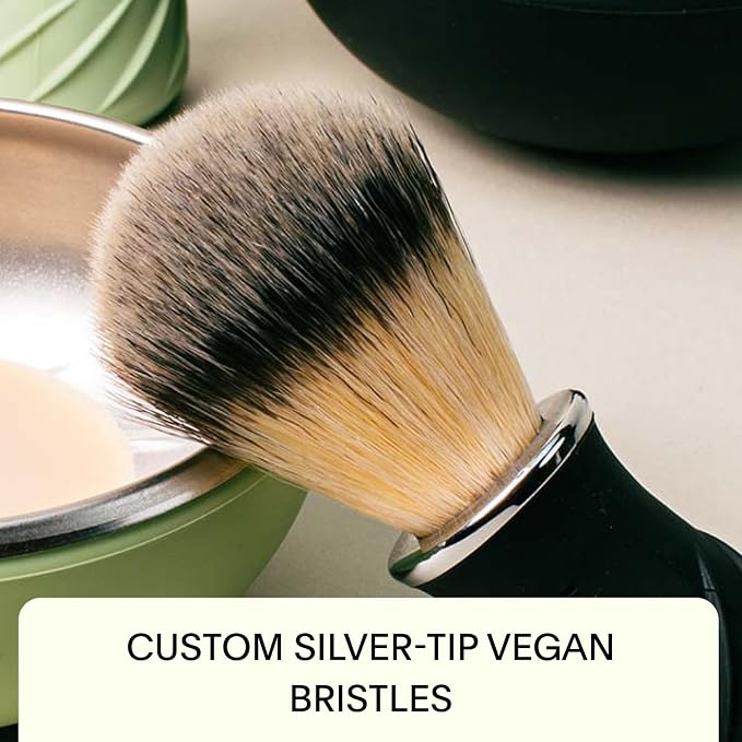 Leaf Shave Grooming Brush - Metal & Silicone Handle, Sage | Measuring cup handle for use with soap and bowl sets, compatible with soap bar and accessories