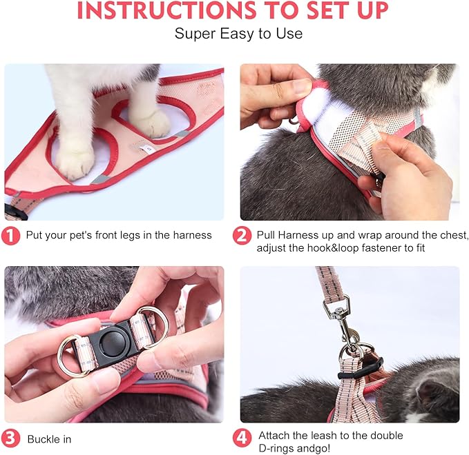 Cat Harness and Leash Set, Soft and Breathable Vest with Reflective Strip, Escape Proof Kitten Harness, Easy to Wear for Cats Walking and Traveling (Black, L)