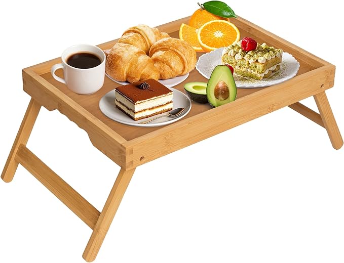 Artmeer Bed Tray Table with Folding Legs,Bamboo Breakfast in Bed for TV Table, Laptop Computer Tray,Eating,Snack Tray(Bamboo) Extra-Large Size