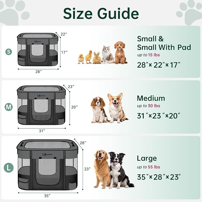 Siedihit Dog Playpen, Cat Pet Puppy Crate, Portable Playpens Indoor Outdoor (Dark Grey, Medium)