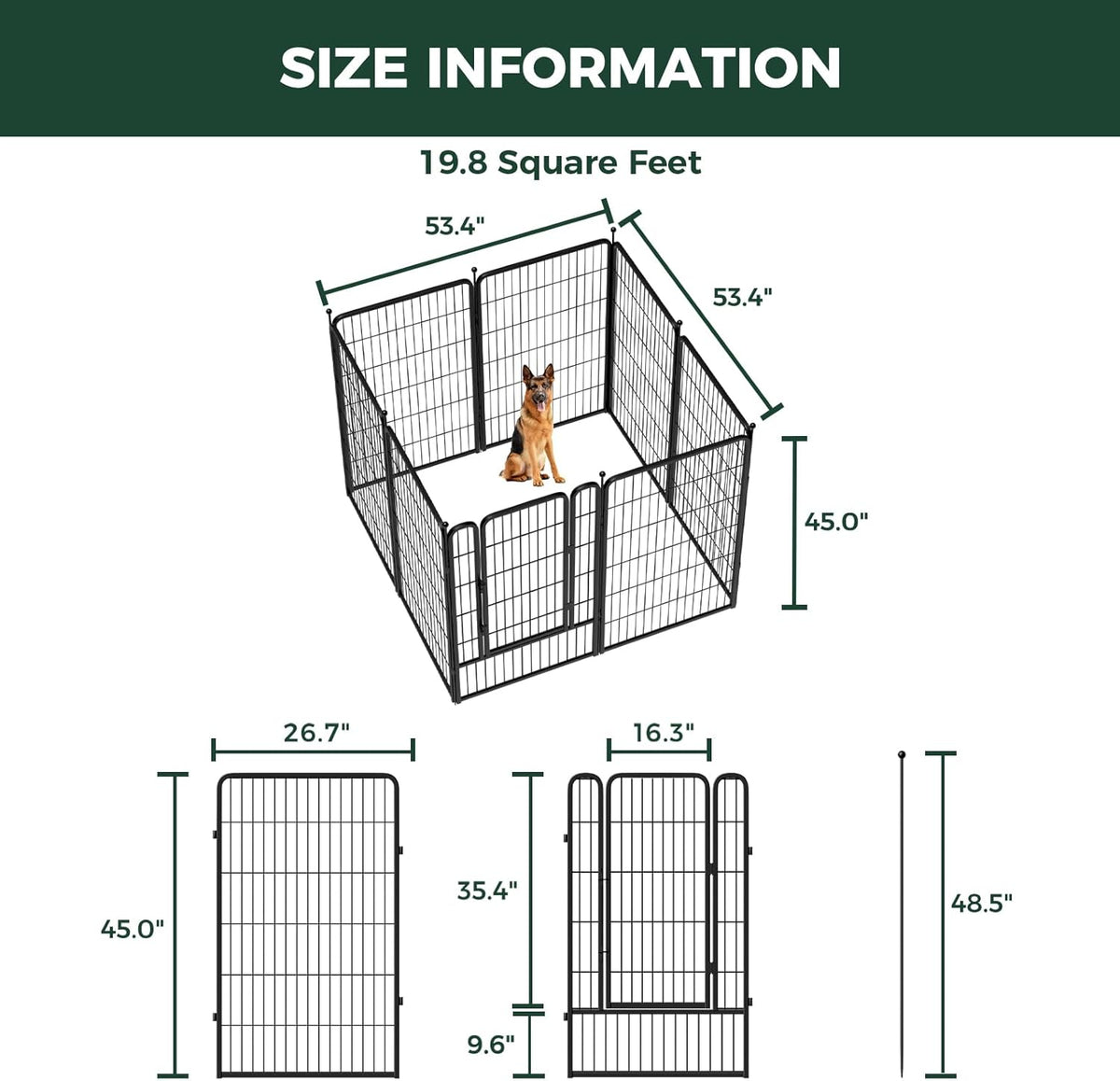 FXW Rollick Unleashed Dog Playpen for Indoor, Yard, RV Camping, 45 inch 8 Panels for Large Dogs│Patented