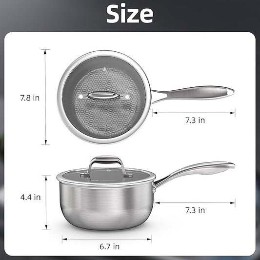 COOKER KING 3 Quart Stainless Steel Saucepan, Nonstick Sauce Pan, Ceramic Suce