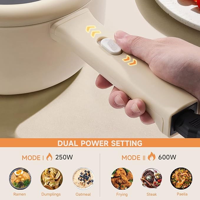 Dezin Electric Cooker, 2L Non-Stick Sauté Pan, Rapid Noodles Cooker, Mini Pot