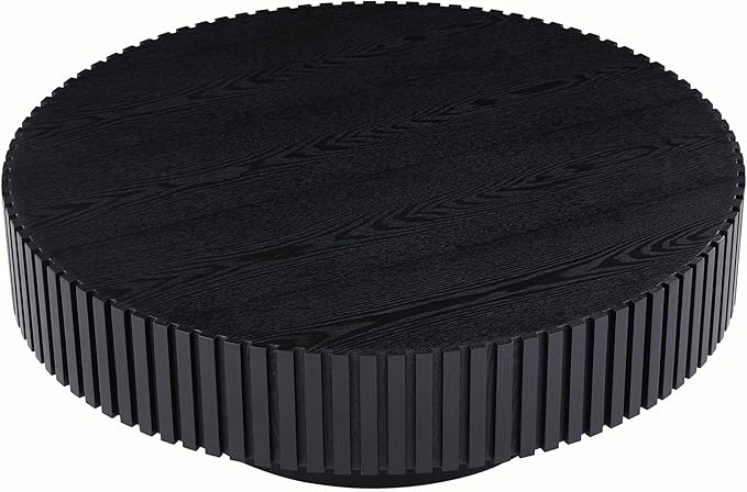 35.43''/90CM Round Wood Coffee Table for Living Room, Modern Handcraft Drum Tea Table, Circle Wooden Coffee Table for Small Space Apartment(Black, Ø35.43 x 13.77)