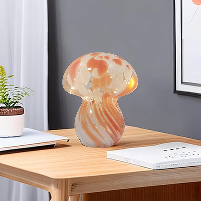 Mushroom Table Lamps Night Lights Cute Glass Nightstand Bedside Desk Lamps for Bedroom Living Study(Bulb Included) - Red
