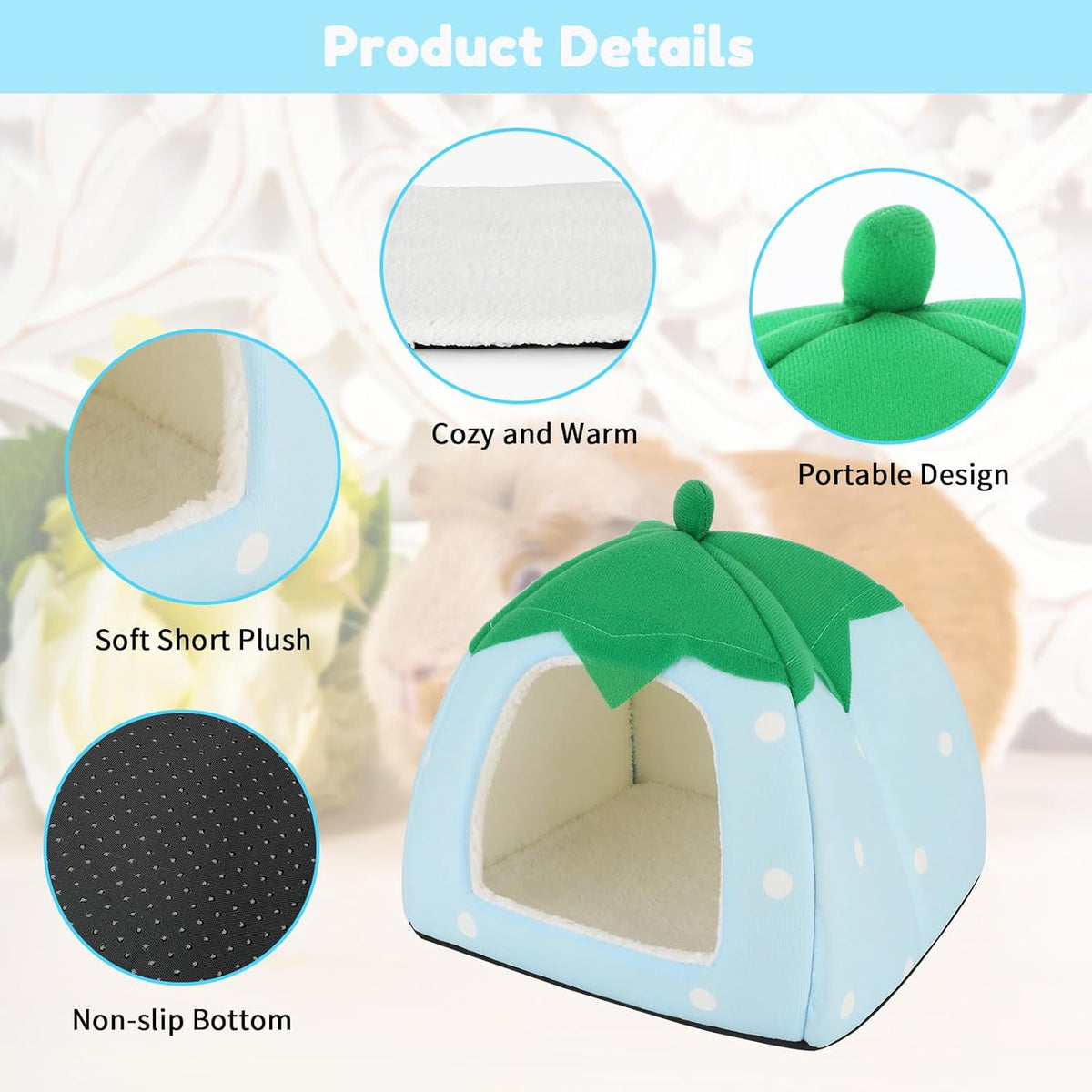 BWOGUE Guinea Pig House Bed Cozy Hamster Cave Large Hideout for Dwarf Rabbits Hedgehog Bearded Dragon Winter Nest Hamster Cage Accessories