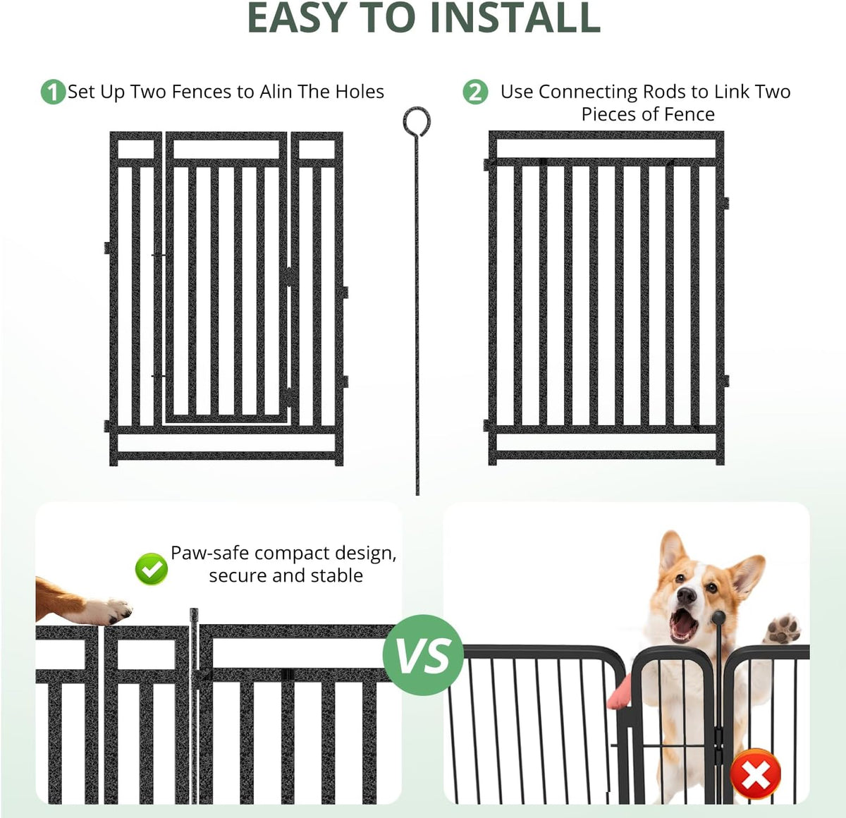 Dog Fence Outdoor Indoor, 32" Inch Height 24 Panels Dog Playpen for Large/Medium/Small Dogs Metal Dog Pen for Yard Camping and RV | Black-Silverv