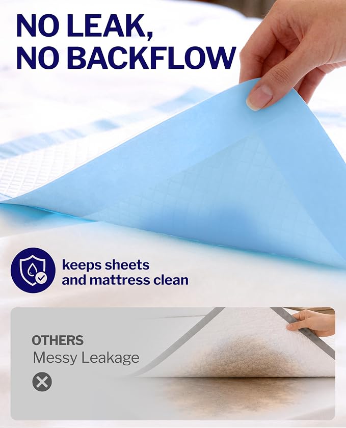 Powools Ultra Thick Bed Pads, 36 x 30 in, 6-Layer, Leak-Proof, 100-Pack | Disposable Adult & Pee Pads for Dogs, Super Absorbent, Quick-Dry, Skin-Friendly, Disposable Changing Pads for Baby