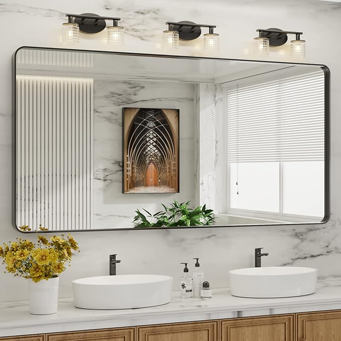 LOAAO 72X36 Inch Black Metal Framed Bathroom Mirror